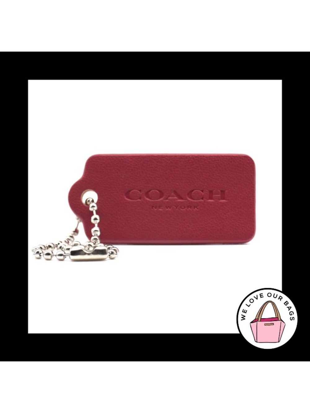 1.75" Medium COACH NEW YORK Pink Leather Nickel Fob Bag Charm Keychain Hang Tag